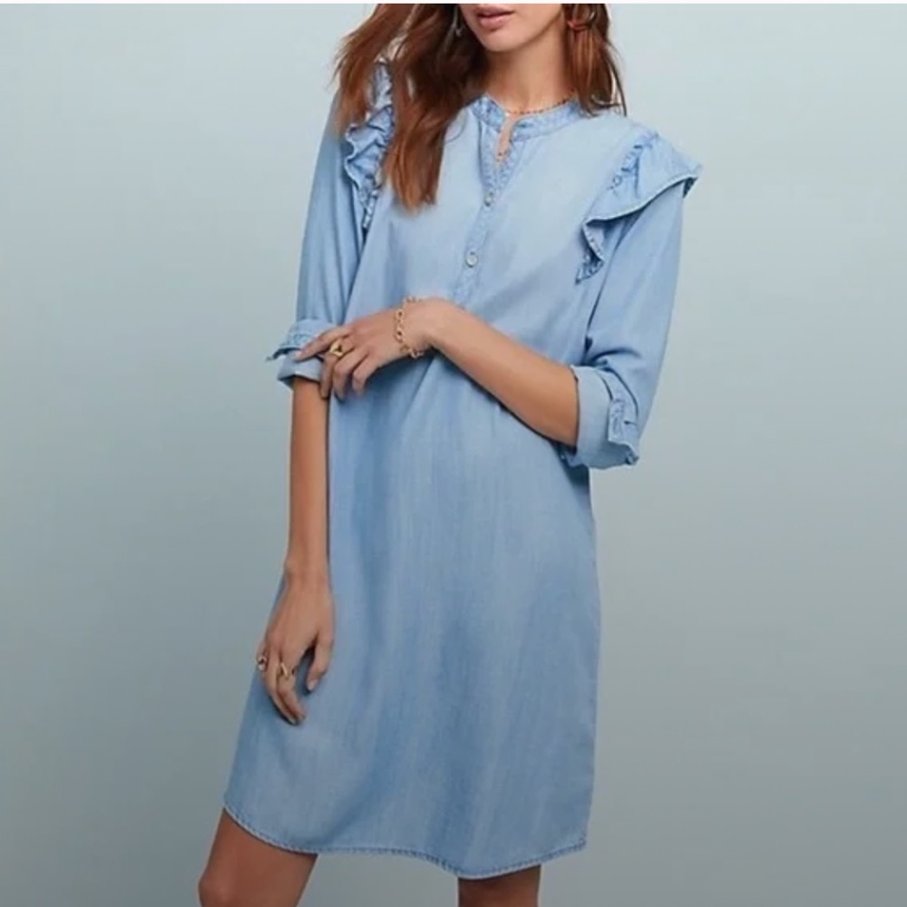 Anthropologie Cloth & Stone Women's Tencel Lyocell Chambray Denim Dress Size S
